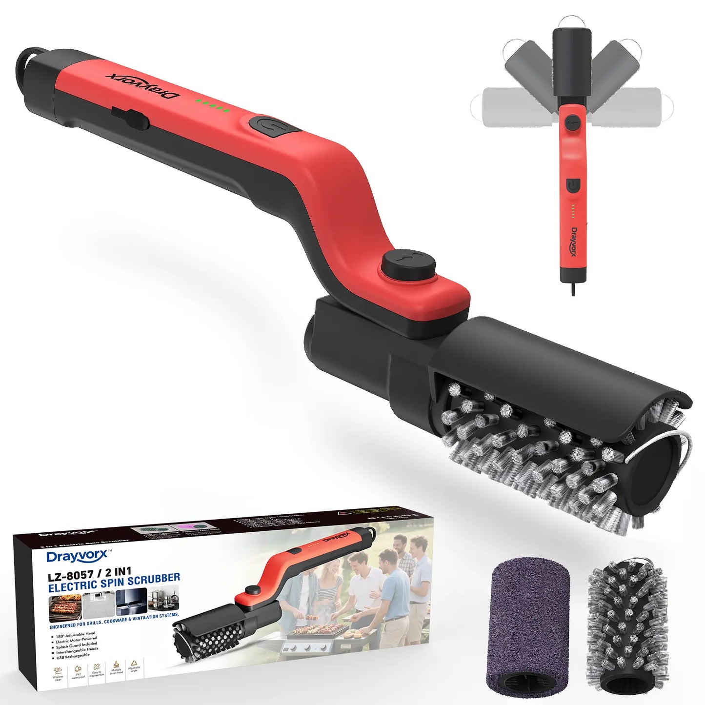 Cordless Electric BBQ Grill Brush with Rechargeable Battery, Adjustable 180° Head, and Three Speed Settings for Optimal Outdoor Grill Maintenance