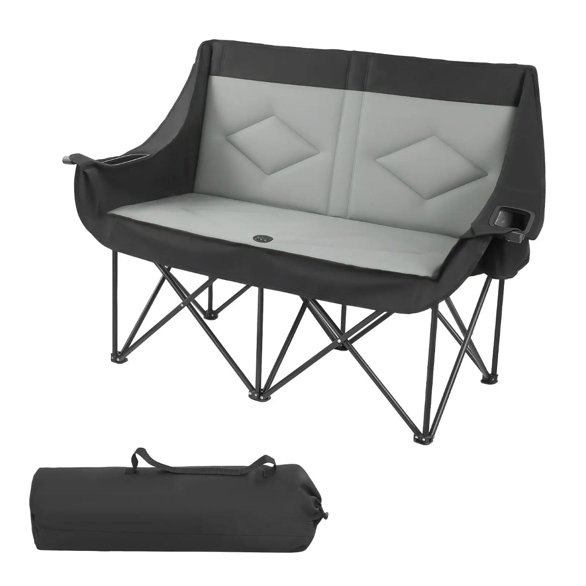 Vevor Extra-Large Double Camping Chair for Two, 660 lbs Capacity, Equipped with Dual Cup Holders, Wine Glass Holders, Magazine Straps, and Carry Bags for Outdoor and Beach Activities
