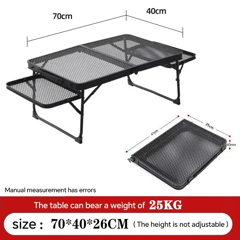 Miaoli Folding Table with Two Side Panels, Camping Table with Mesh Tabletop, Height-Adjustable Folding Barbecue Table