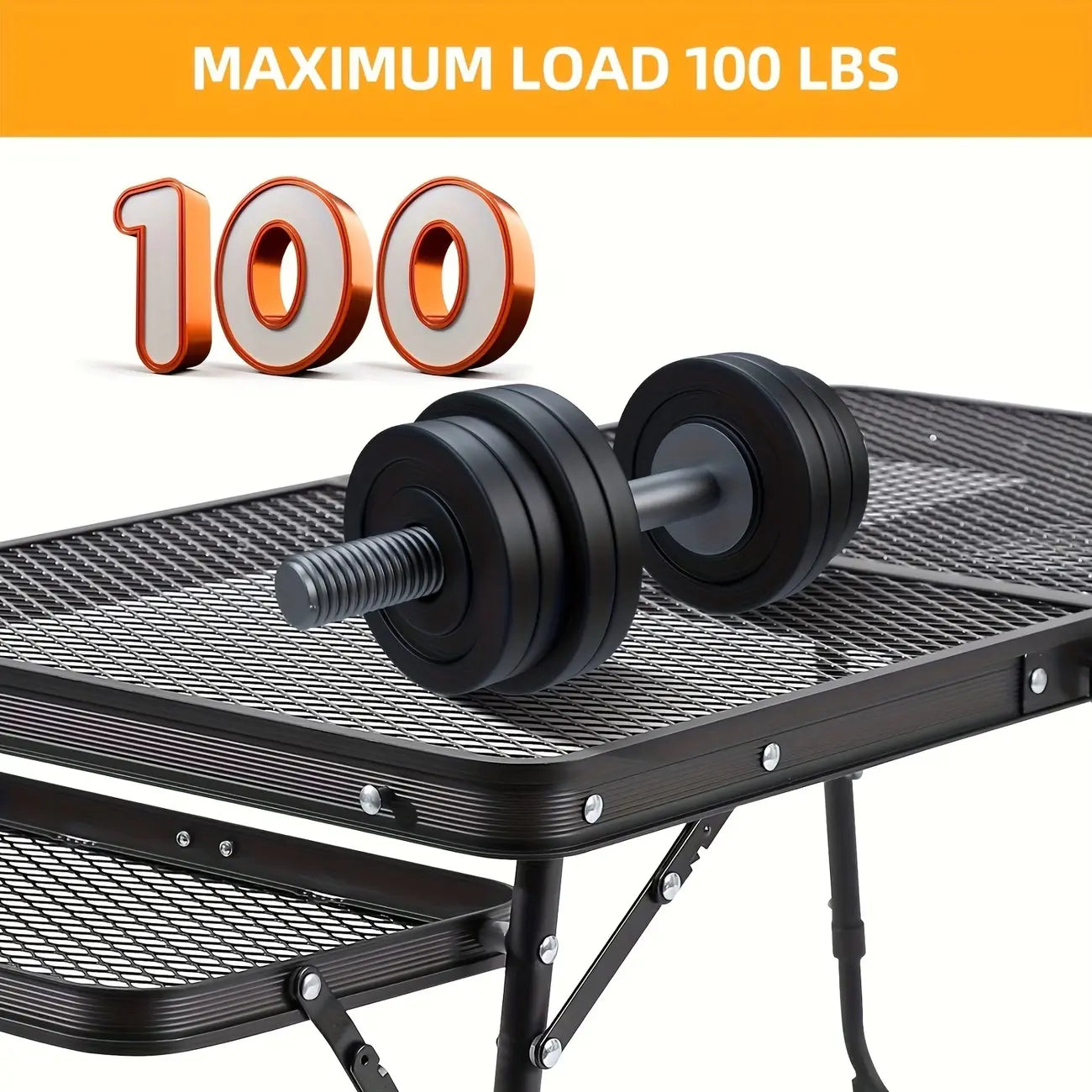 Miaoli Folding Table with Two Side Panels, Camping Table with Mesh Tabletop, Height-Adjustable Folding Barbecue Table