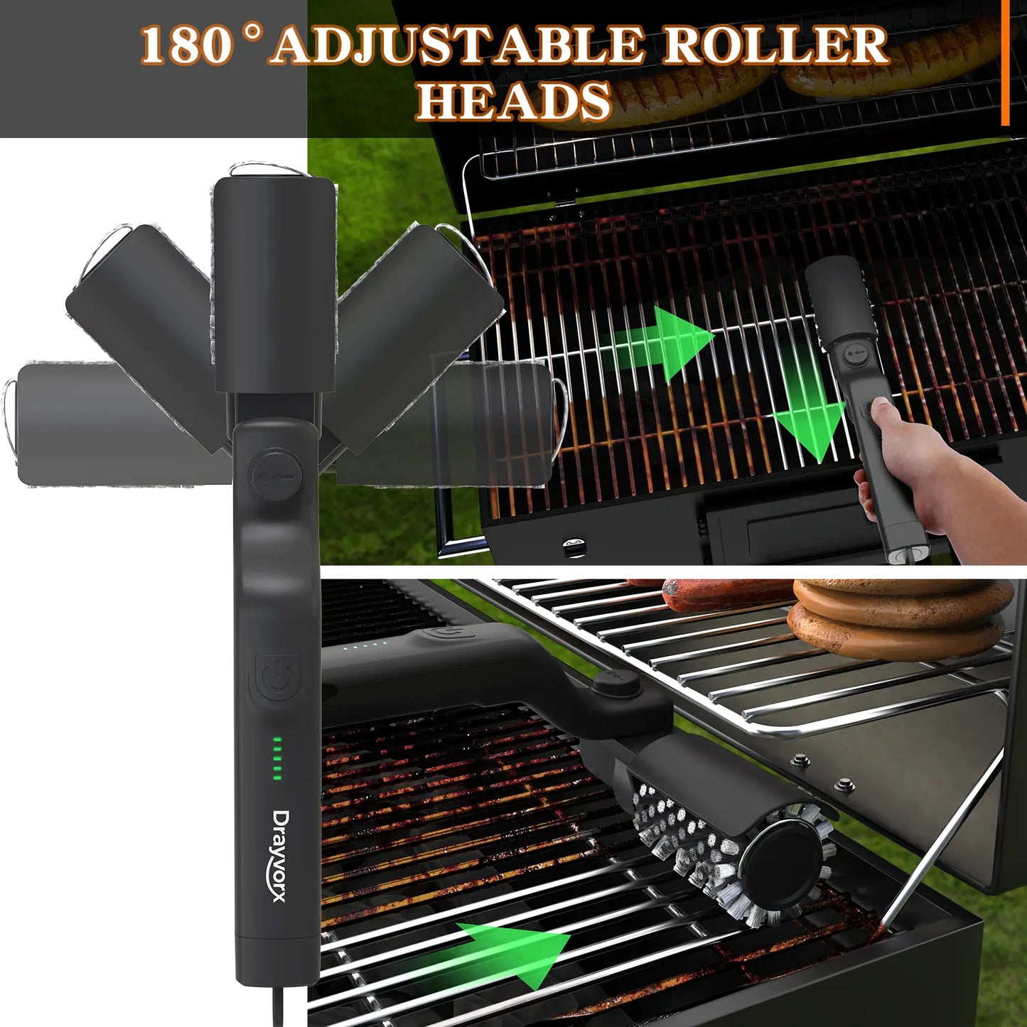 Cordless Electric BBQ Grill Brush with Rechargeable Battery, Adjustable 180° Head, and Three Speed Settings for Optimal Outdoor Grill Maintenance