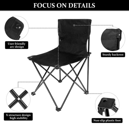 Portable Folding Camping Chair with Carrying Bag - Collapsible Anti-Slip Padded Oxford Cloth Stool for Outdoor Use (Black)