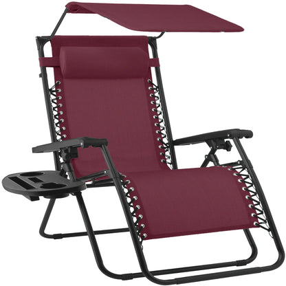 30-Inch Extra Wide Folding Zero Gravity Patio Lounge Chair with Adjustable Canopy Shade - Best Choice Products