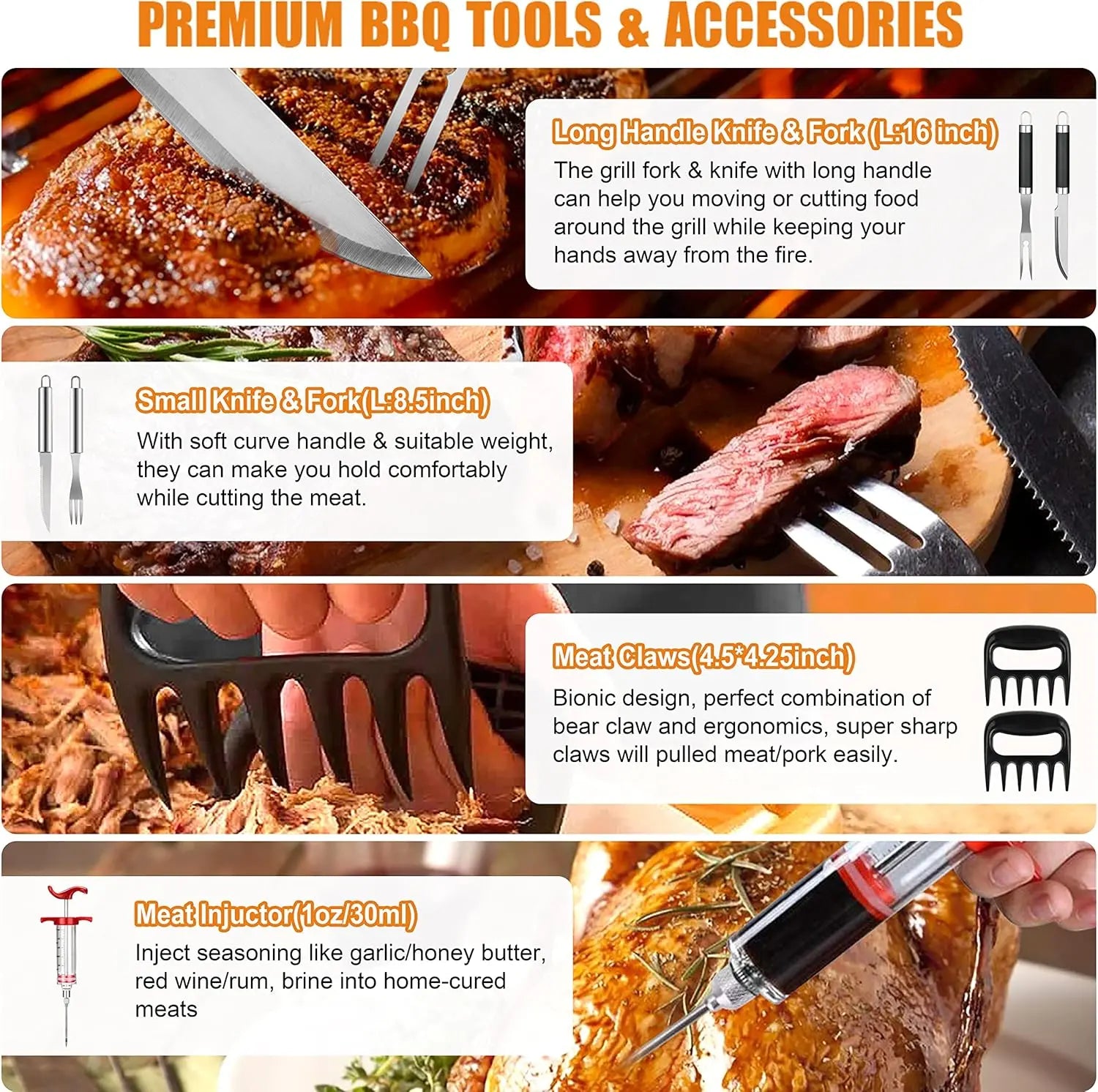 BBQ Grill Accessories Set, 38 Count Stainless Steel Grill Tools Grilling Accessories with Case, , Grill Mats for Camping/Backyard Barbecue, Grill Utensils Set for Men Women