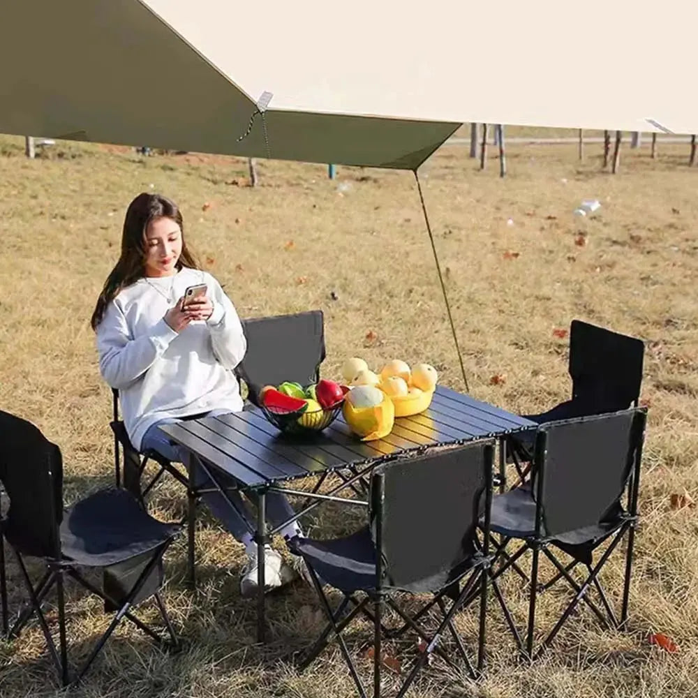 Portable Outdoor Folding Table for Egg Roll Preparation