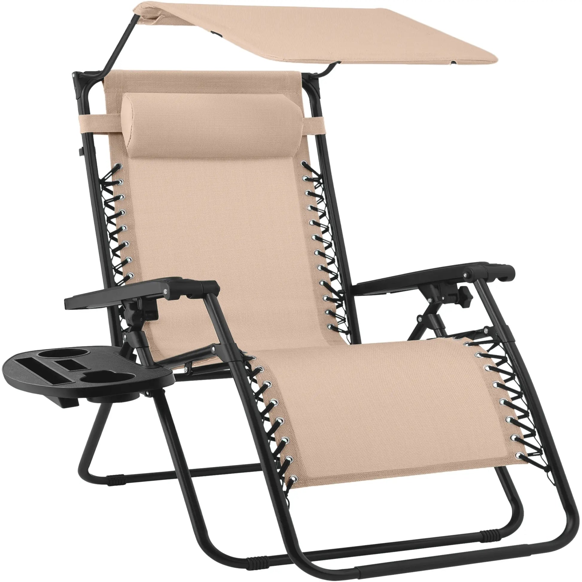 30-Inch Extra Wide Folding Zero Gravity Patio Lounge Chair with Adjustable Canopy Shade - Best Choice Products