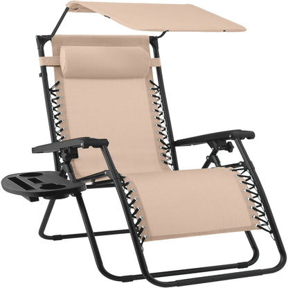 30-Inch Extra Wide Folding Zero Gravity Patio Lounge Chair with Adjustable Canopy Shade - Best Choice Products