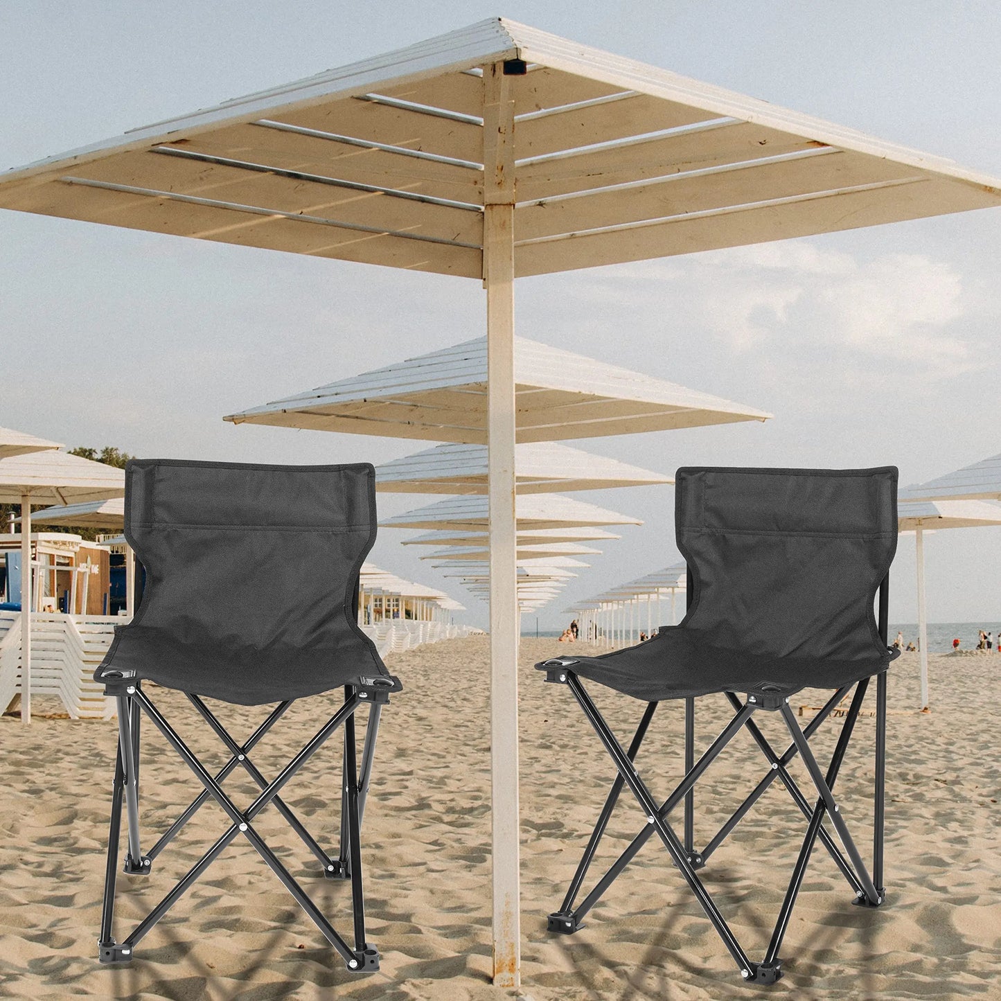 Portable Folding Camping Chair with Carrying Bag - Collapsible Anti-Slip Padded Oxford Cloth Stool for Outdoor Use (Black)