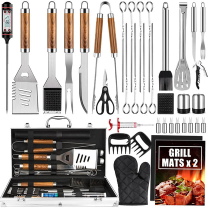 BBQ Grill Accessories Set, 38 Count Stainless Steel Grill Tools Grilling Accessories with Case, , Grill Mats for Camping/Backyard Barbecue, Grill Utensils Set for Men Women