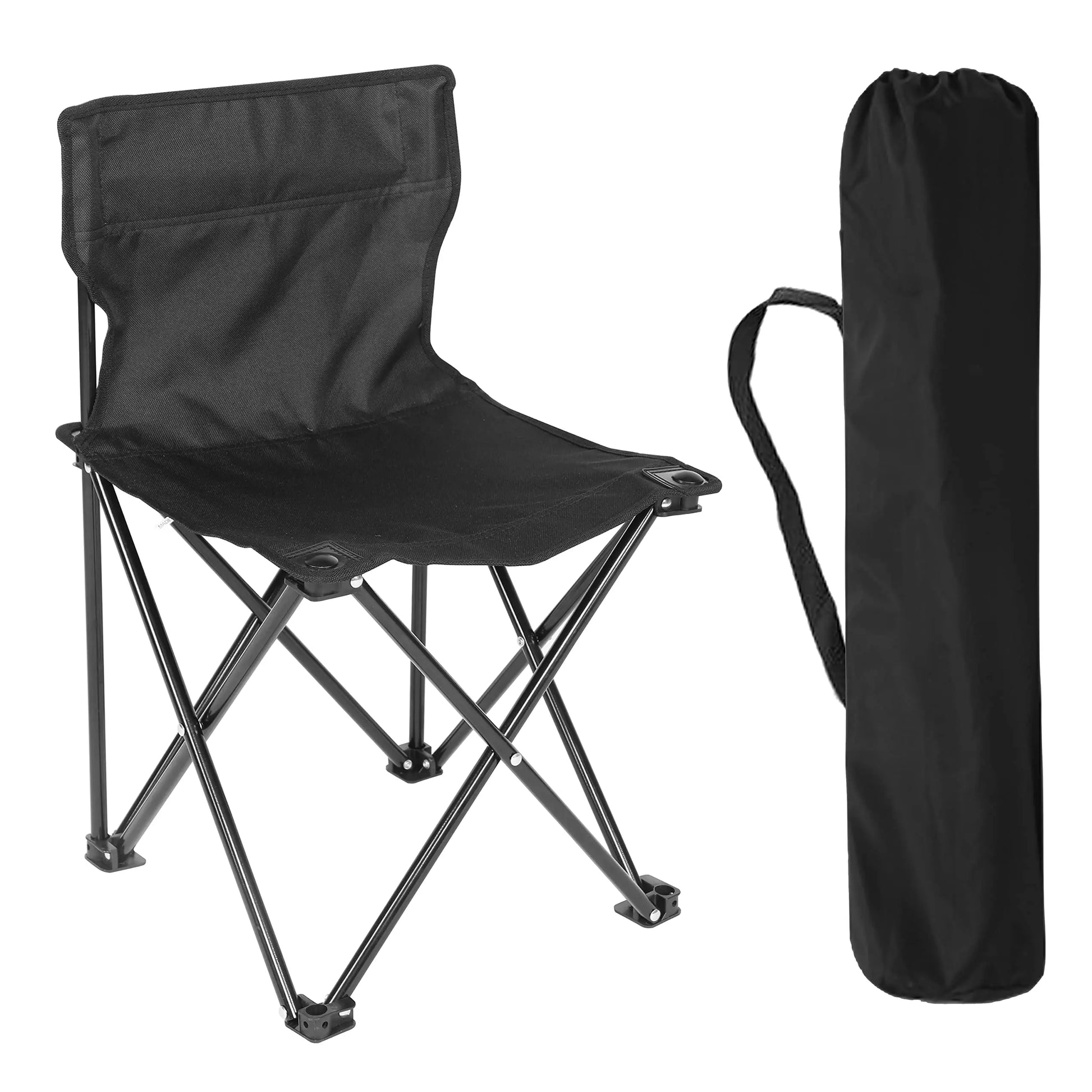 Portable Folding Camping Chair with Carrying Bag - Collapsible Anti-Slip Padded Oxford Cloth Stool for Outdoor Use (Black)