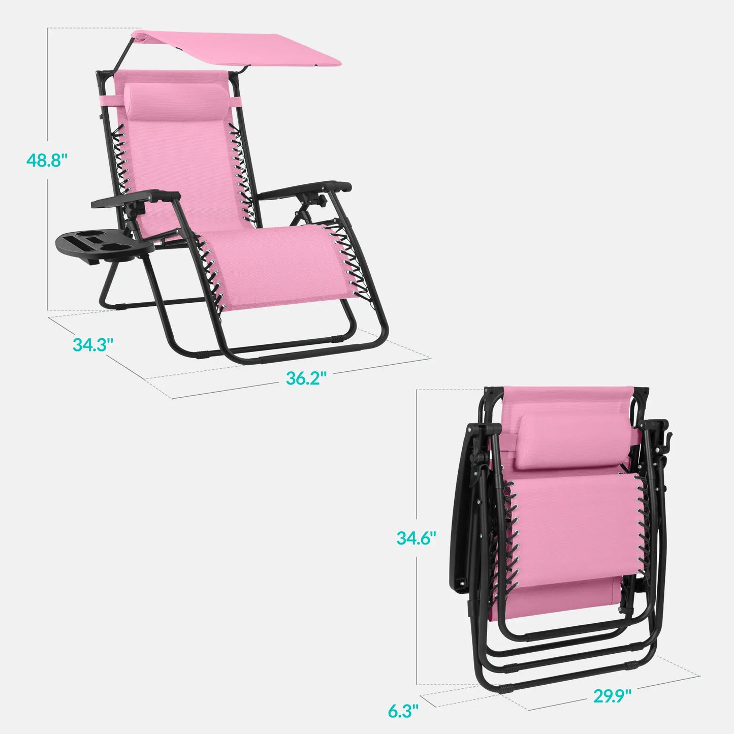 30-Inch Extra Wide Folding Zero Gravity Patio Lounge Chair with Adjustable Canopy Shade - Best Choice Products