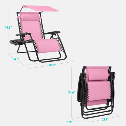 30-Inch Extra Wide Folding Zero Gravity Patio Lounge Chair with Adjustable Canopy Shade - Best Choice Products