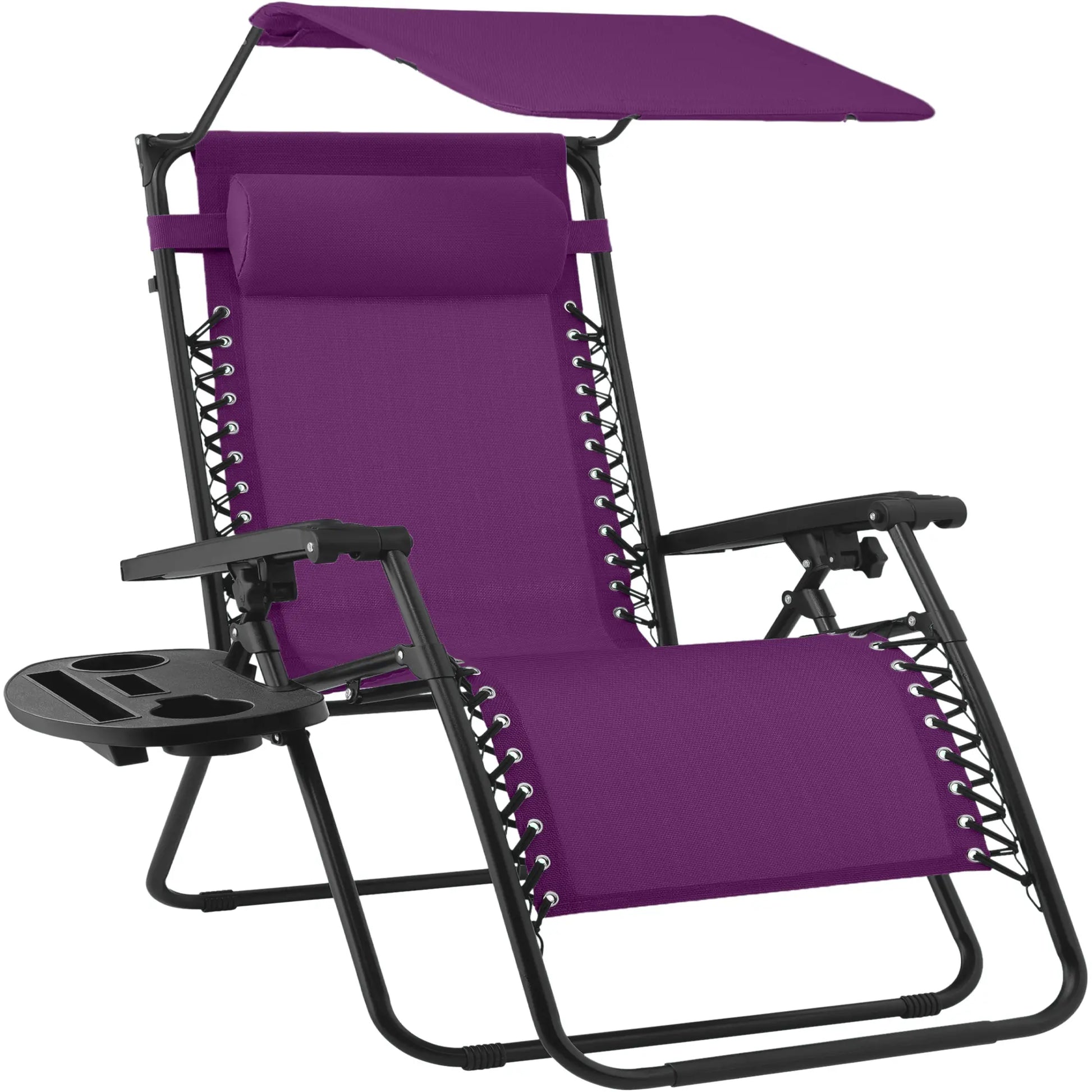 30-Inch Extra Wide Folding Zero Gravity Patio Lounge Chair with Adjustable Canopy Shade - Best Choice Products
