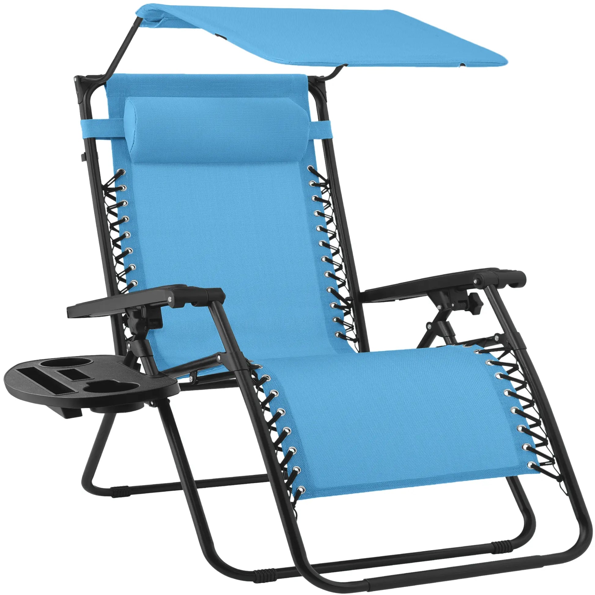 30-Inch Extra Wide Folding Zero Gravity Patio Lounge Chair with Adjustable Canopy Shade - Best Choice Products