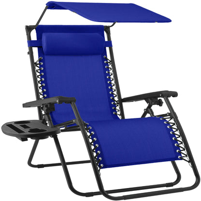30-Inch Extra Wide Folding Zero Gravity Patio Lounge Chair with Adjustable Canopy Shade - Best Choice Products