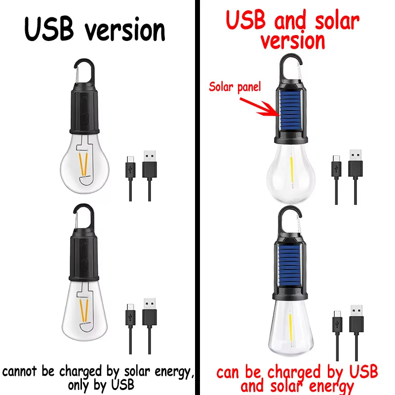 USB Rechargeable Dimmable LED Solar Camping Lantern with Hooks - Vintage Design for Outdoor Hiking and Tent Lighting