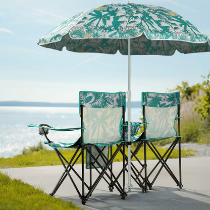 Double Portable Picnic Chairs, Folding Camping Chairs W/Detachable Umbrella, Cooler Bag, Cup Holders, Patio Beach Camping Chairs for Outdoors-Back to School Capacity Pineapple Style