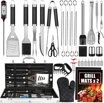BBQ Grill Accessories Set, 38 Count Stainless Steel Grill Tools Grilling Accessories with Case, , Grill Mats for Camping/Backyard Barbecue, Grill Utensils Set for Men Women