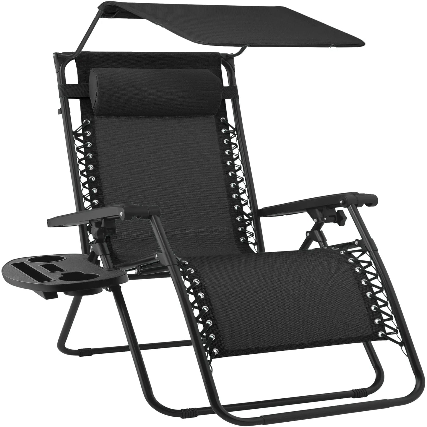 30-Inch Extra Wide Folding Zero Gravity Patio Lounge Chair with Adjustable Canopy Shade - Best Choice Products