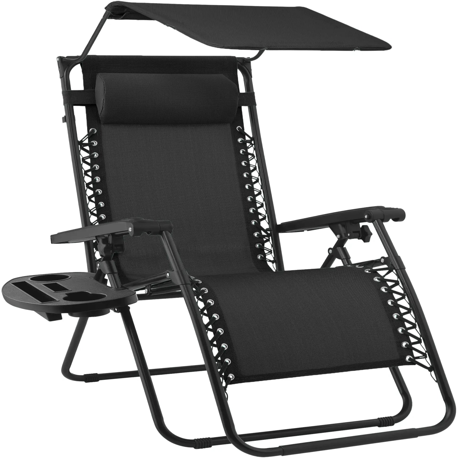 30-Inch Extra Wide Folding Zero Gravity Patio Lounge Chair with Adjustable Canopy Shade - Best Choice Products