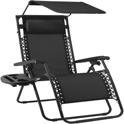 30-Inch Extra Wide Folding Zero Gravity Patio Lounge Chair with Adjustable Canopy Shade - Best Choice Products