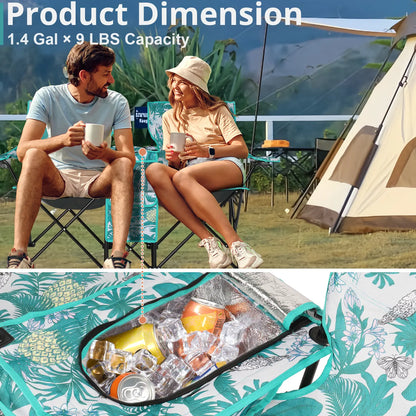Double Portable Picnic Chairs, Folding Camping Chairs W/Detachable Umbrella, Cooler Bag, Cup Holders, Patio Beach Camping Chairs for Outdoors-Back to School Capacity Pineapple Style
