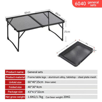 Miaoli Folding Table with Two Side Panels, Camping Table with Mesh Tabletop, Height-Adjustable Folding Barbecue Table