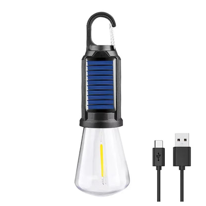 USB Rechargeable Dimmable LED Solar Camping Lantern with Hooks - Vintage Design for Outdoor Hiking and Tent Lighting