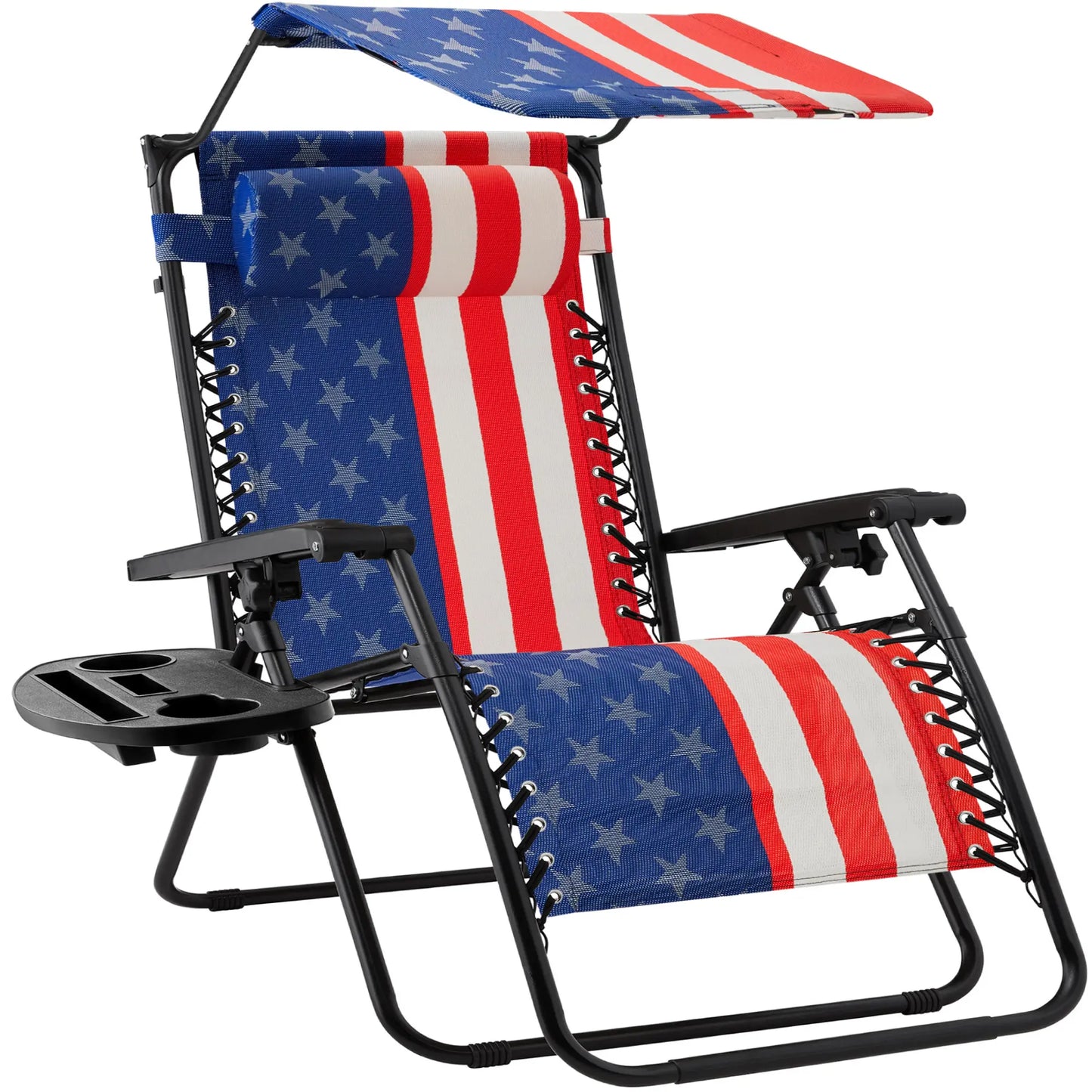 30-Inch Extra Wide Folding Zero Gravity Patio Lounge Chair with Adjustable Canopy Shade - Best Choice Products