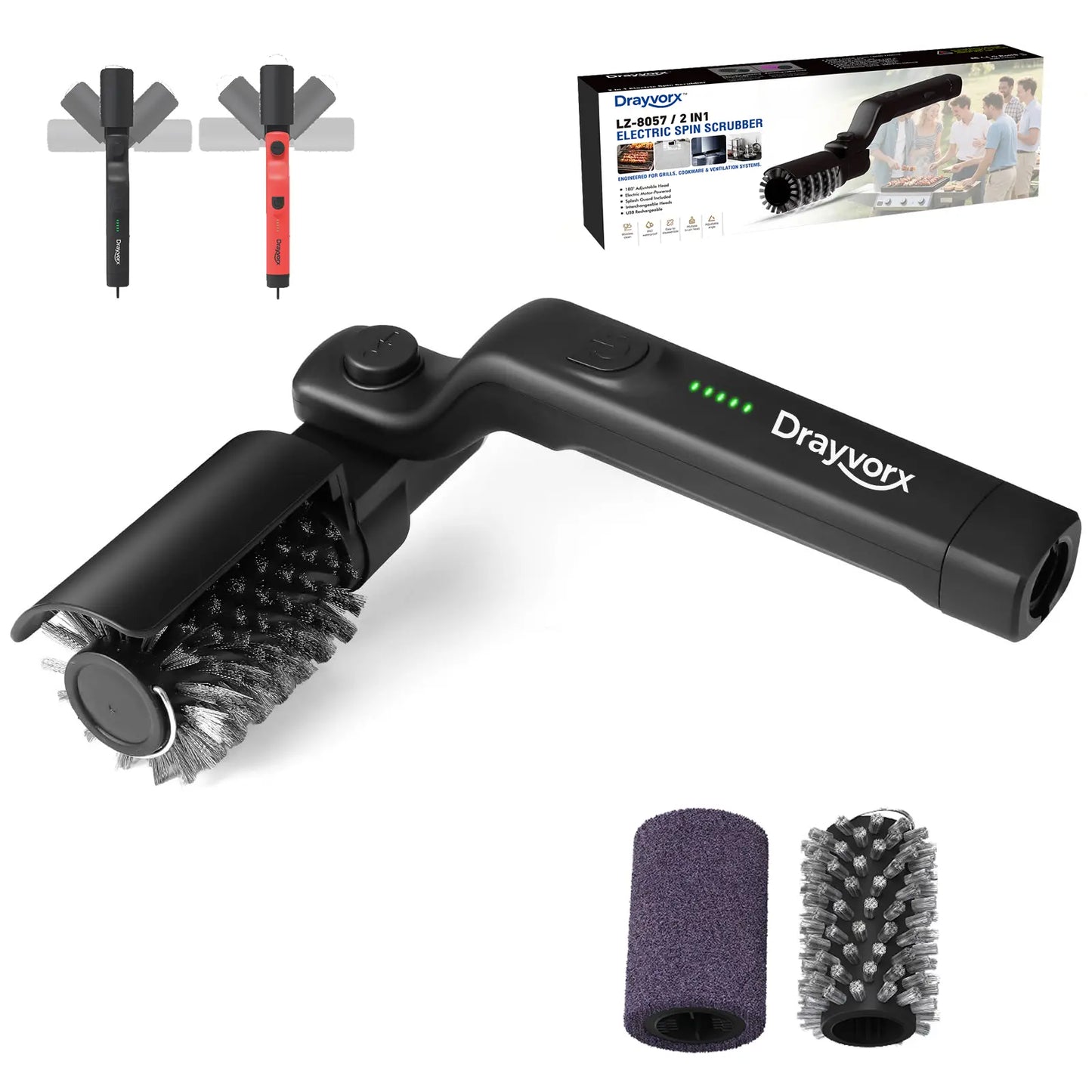 Cordless Electric BBQ Grill Brush with Rechargeable Battery, Adjustable 180° Head, and Three Speed Settings for Optimal Outdoor Grill Maintenance