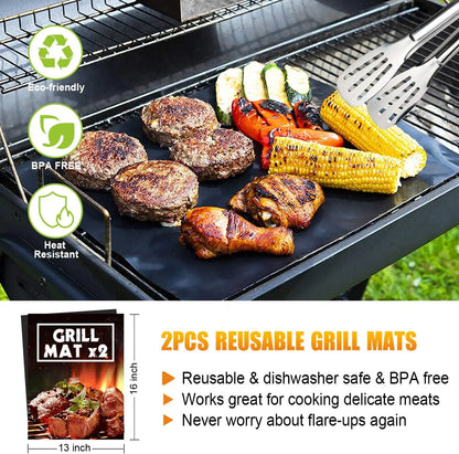 BBQ Grill Accessories Set, 38 Count Stainless Steel Grill Tools Grilling Accessories with Case, , Grill Mats for Camping/Backyard Barbecue, Grill Utensils Set for Men Women