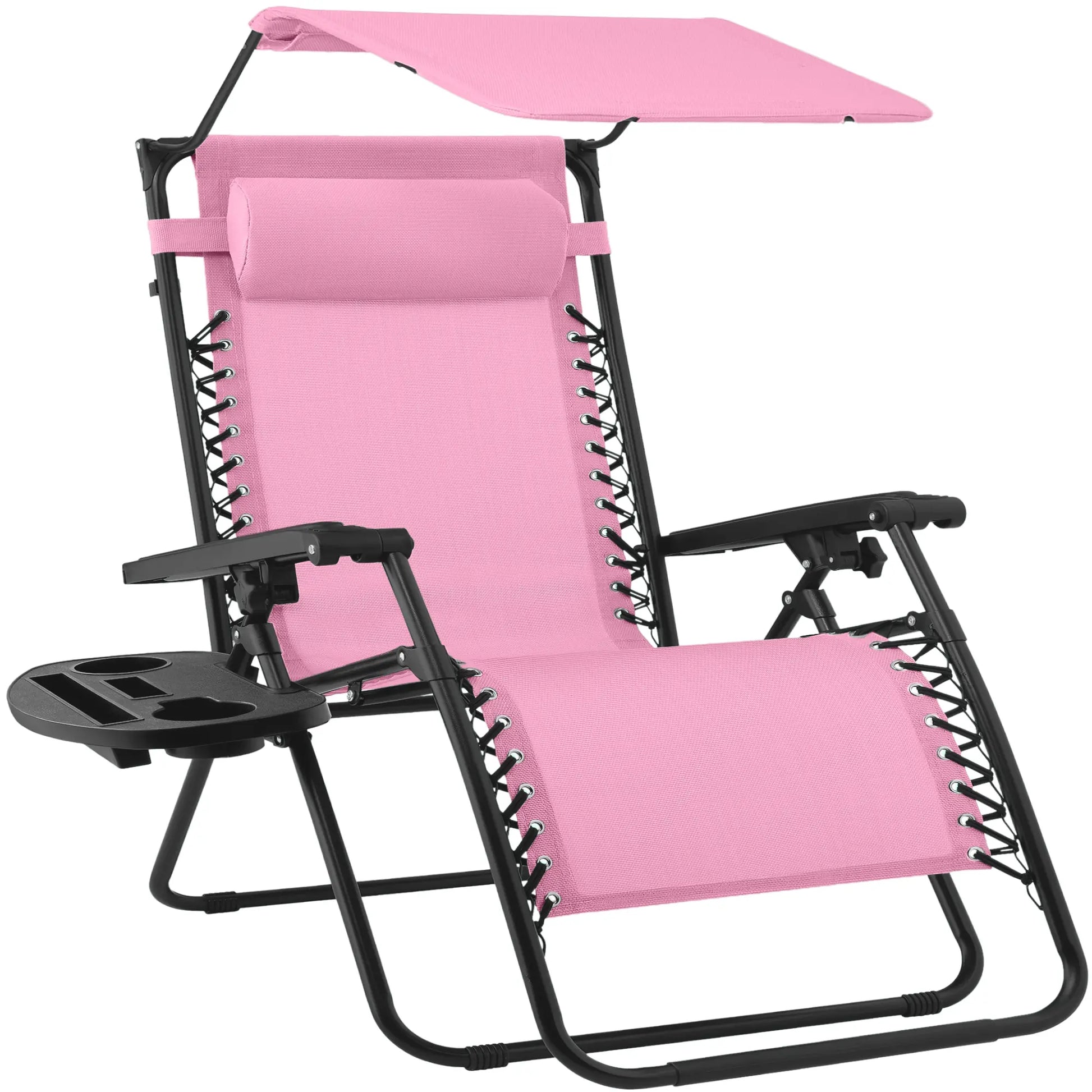 30-Inch Extra Wide Folding Zero Gravity Patio Lounge Chair with Adjustable Canopy Shade - Best Choice Products