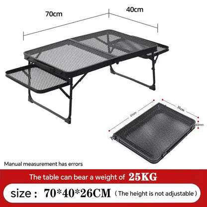 Miaoli Folding Table with Two Side Panels, Camping Table with Mesh Tabletop, Height-Adjustable Folding Barbecue Table