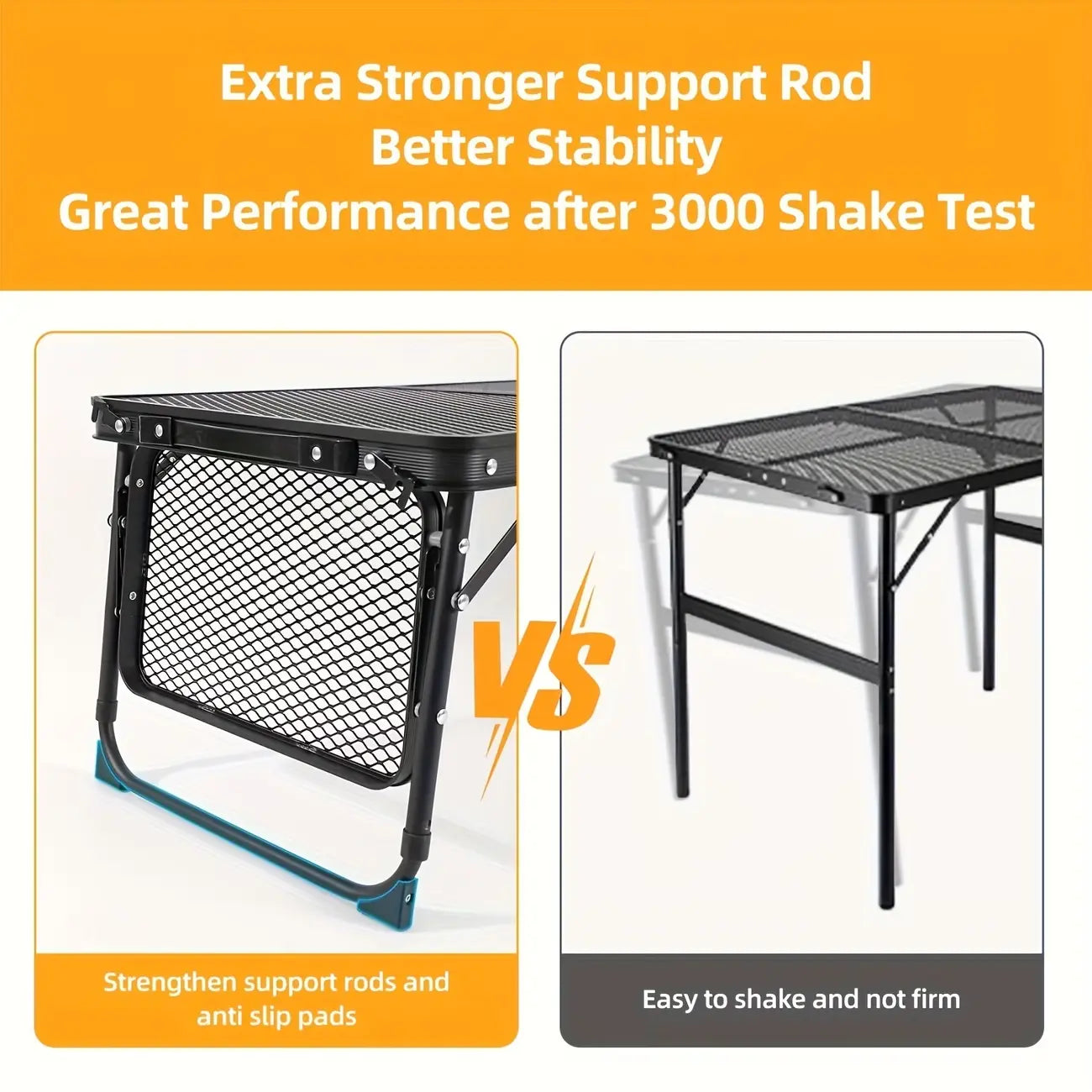 Miaoli Folding Table with Two Side Panels, Camping Table with Mesh Tabletop, Height-Adjustable Folding Barbecue Table