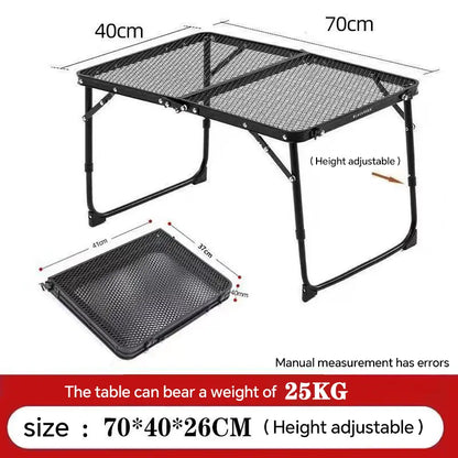 Miaoli Folding Table with Two Side Panels, Camping Table with Mesh Tabletop, Height-Adjustable Folding Barbecue Table