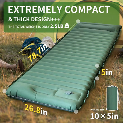 Ultralight Inflatable Camping Sleeping Pad with Integrated Pillows and Built-In Pump for Travel and Hiking
