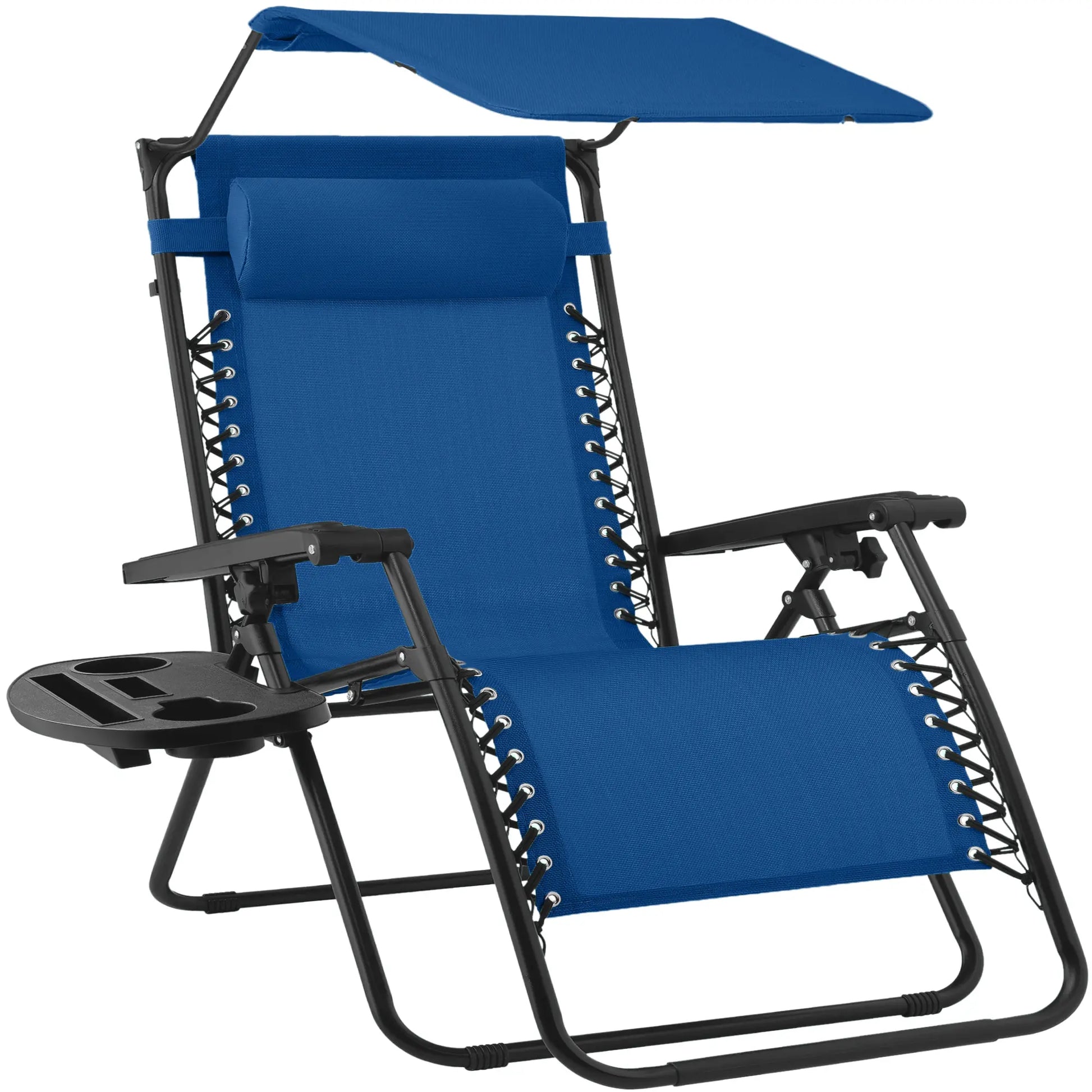 30-Inch Extra Wide Folding Zero Gravity Patio Lounge Chair with Adjustable Canopy Shade - Best Choice Products