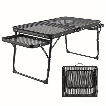 Miaoli Folding Table with Two Side Panels, Camping Table with Mesh Tabletop, Height-Adjustable Folding Barbecue Table