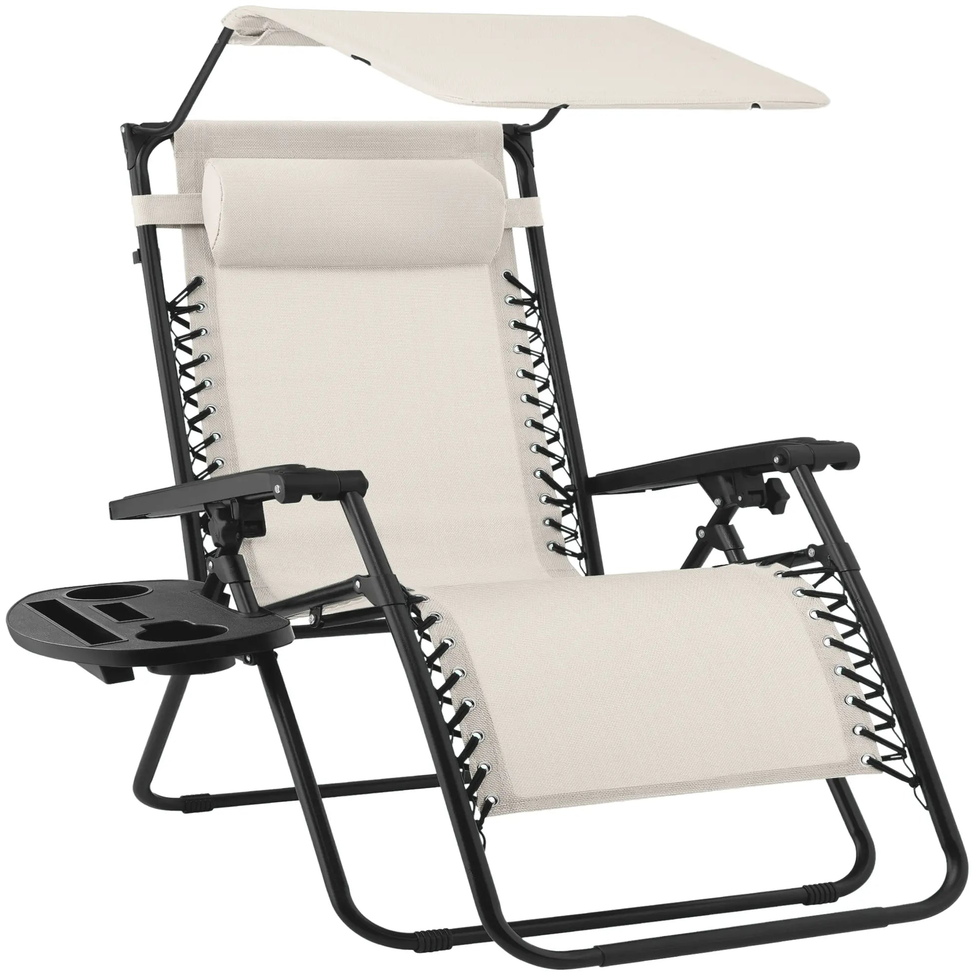 30-Inch Extra Wide Folding Zero Gravity Patio Lounge Chair with Adjustable Canopy Shade - Best Choice Products