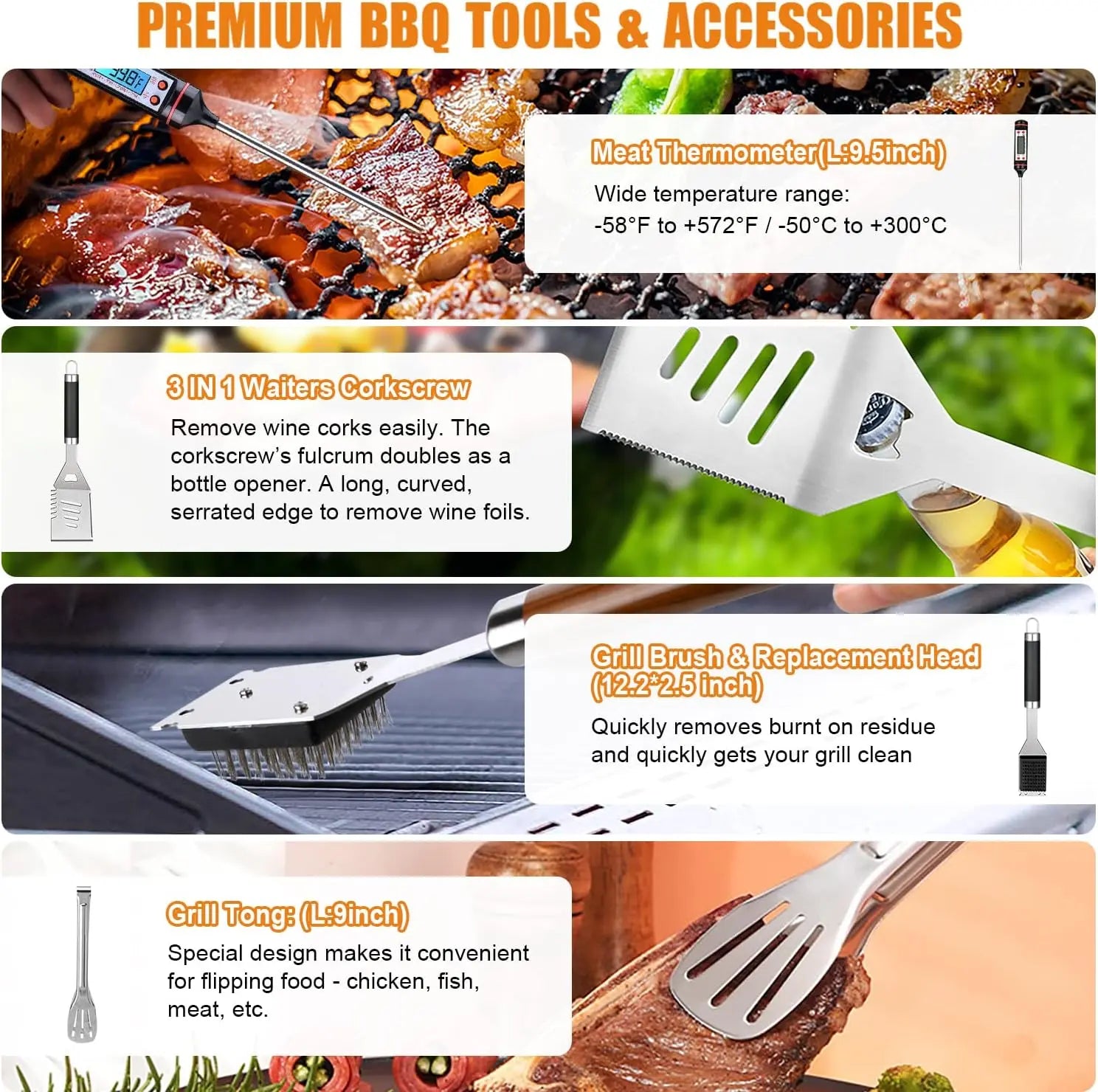 BBQ Grill Accessories Set, 38 Count Stainless Steel Grill Tools Grilling Accessories with Case, , Grill Mats for Camping/Backyard Barbecue, Grill Utensils Set for Men Women