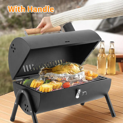 Portable Charcoal Grill, Small Folding Outdoor Grill, Mini Black Barbecue Grill, Compact Tabletop BBQ Grill for Camping Picnic Backyard Patio