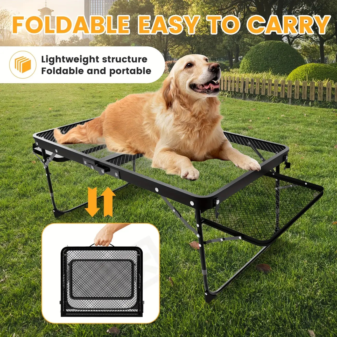Miaoli Folding Table with Two Side Panels, Camping Table with Mesh Tabletop, Height-Adjustable Folding Barbecue Table