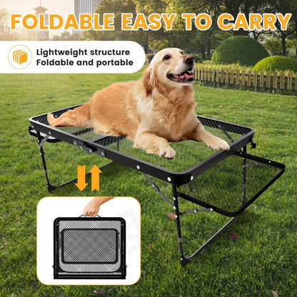 Miaoli Folding Table with Two Side Panels, Camping Table with Mesh Tabletop, Height-Adjustable Folding Barbecue Table