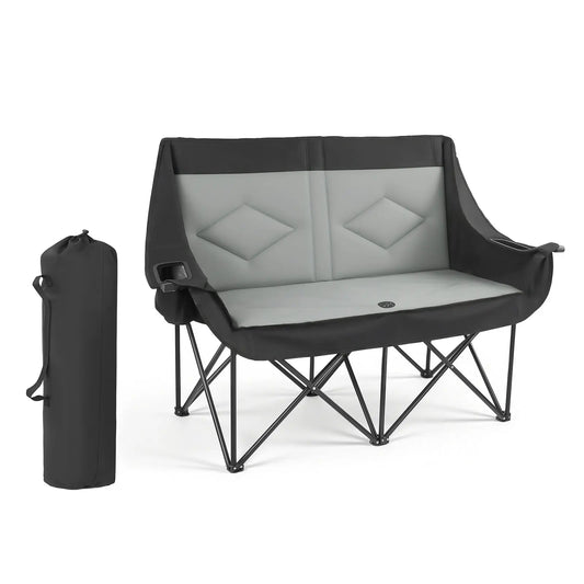 Vevor Extra-Large Double Camping Chair for Two, 660 lbs Capacity, Equipped with Dual Cup Holders, Wine Glass Holders, Magazine Straps, and Carry Bags for Outdoor and Beach Activities