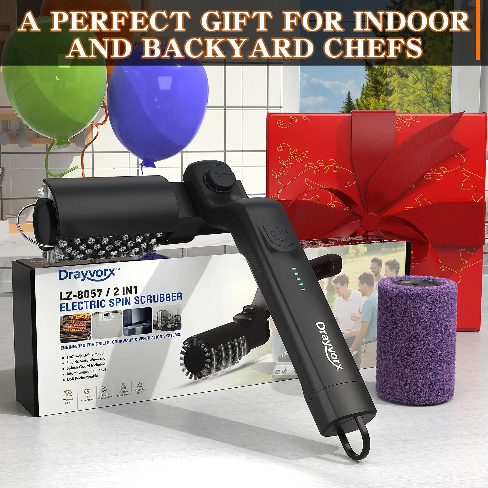 Cordless Electric BBQ Grill Brush with Rechargeable Battery, Adjustable 180° Head, and Three Speed Settings for Optimal Outdoor Grill Maintenance
