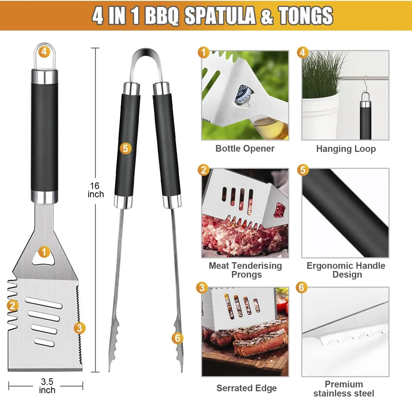 BBQ Grill Accessories Set, 38 Count Stainless Steel Grill Tools Grilling Accessories with Case, , Grill Mats for Camping/Backyard Barbecue, Grill Utensils Set for Men Women