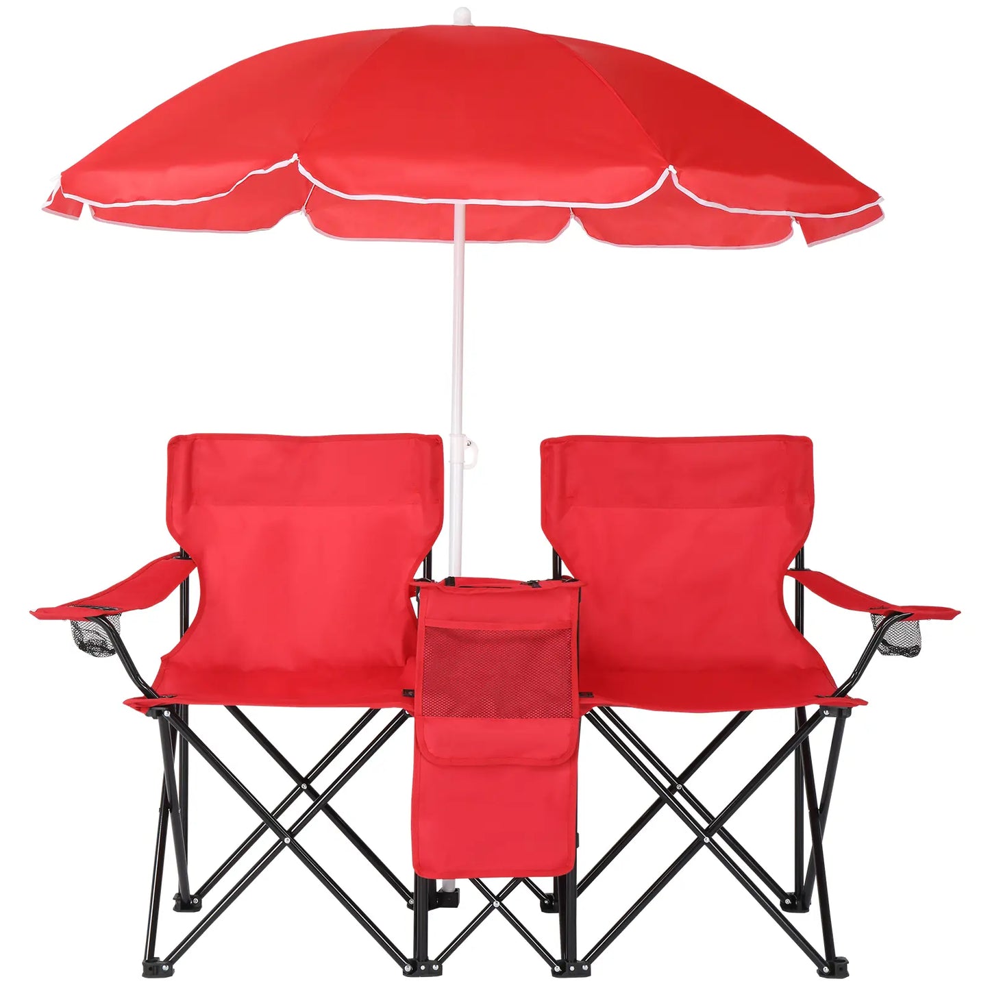 Double Portable Picnic Chairs, Folding Camping Chairs W/Detachable Umbrella, Cooler Bag, Cup Holders, Patio Beach Camping Chairs for Outdoors-Back to School Capacity Pineapple Style