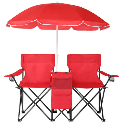 Double Portable Picnic Chairs, Folding Camping Chairs W/Detachable Umbrella, Cooler Bag, Cup Holders, Patio Beach Camping Chairs for Outdoors-Back to School Capacity Pineapple Style