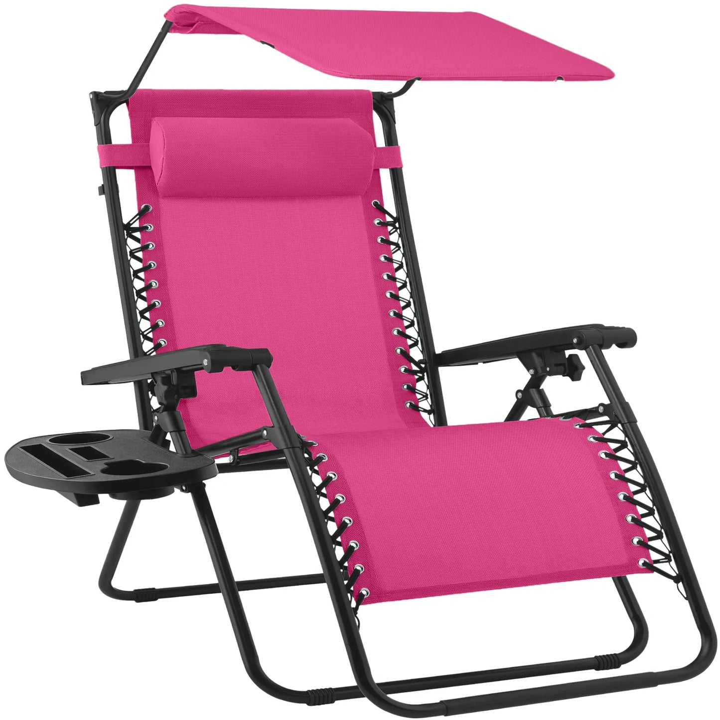 30-Inch Extra Wide Folding Zero Gravity Patio Lounge Chair with Adjustable Canopy Shade - Best Choice Products