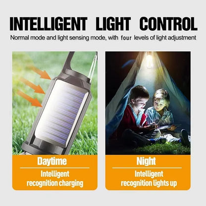 USB Rechargeable Dimmable LED Solar Camping Lantern with Hooks - Vintage Design for Outdoor Hiking and Tent Lighting